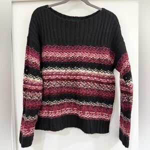Lucky Brand Black and Pink Patterned Sweater M